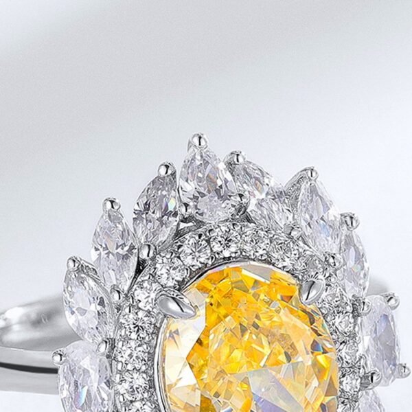Yellow diamond high carbon diamond ring through S925 inlaid 8_10 wind light luxury models ice flower cut women's ring - Image 4