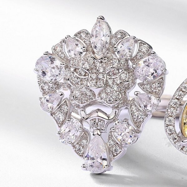 Fashion full diamond radiant ring female S925 silver goose yellow high carbon diamond open index finger ring light luxury - Image 4