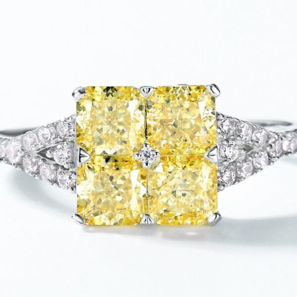 New high-end S925 silver goose yellow high-carbon diamond ring female ice flower cut burst flash yellow diamond finger ring luxury atmosphere - Image 4