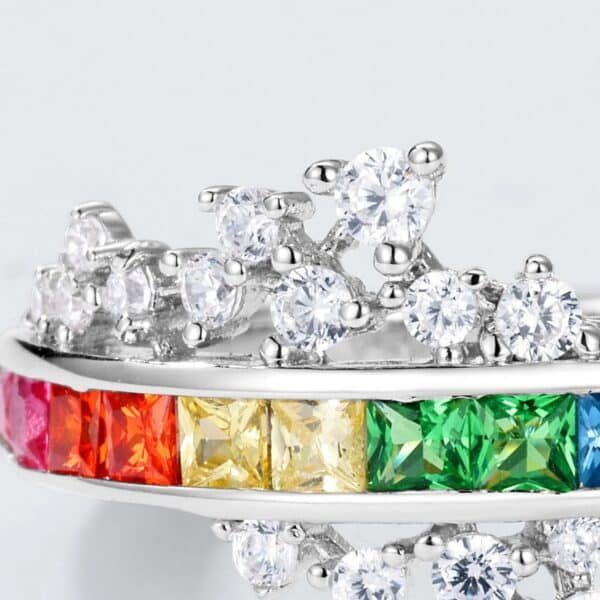 Simple Rainbow Zirconia Ring S925 Silver with Colorful Zirconia Colorful Treasure Index Finger Ring Style - Image 4