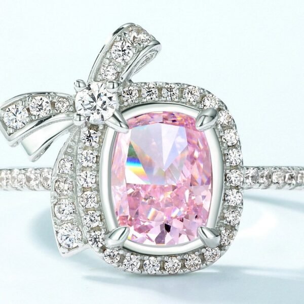 Bow colorful jewelry ring women S925 silver ice flower cut high carbon diamond finger ring fashion advanced feeling - Image 4