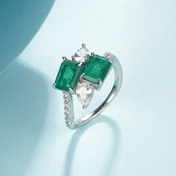 Light luxury atmosphere cultivate colorful treasure ring S925 silver set with synthetic green treasure index finger ring exaggerated style - Image 4