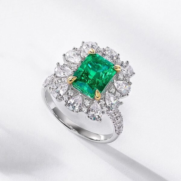 Jewelry vintage diamond encrusted emerald green ring women S925 silver high carbon diamond finger ring necklace dual purpose models - Image 4