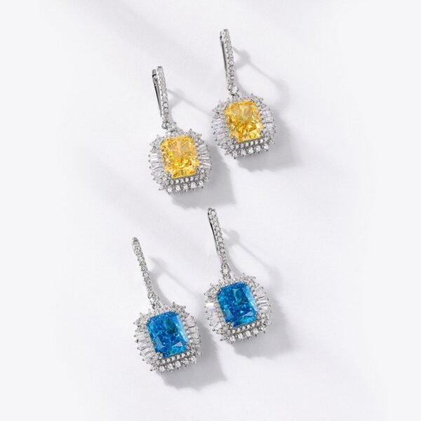 New S925 Silver Ice Flower Cut High Carbon Diamond Earrings Female Square Sugar Colored Treasure Fashion Earrings - Image 4