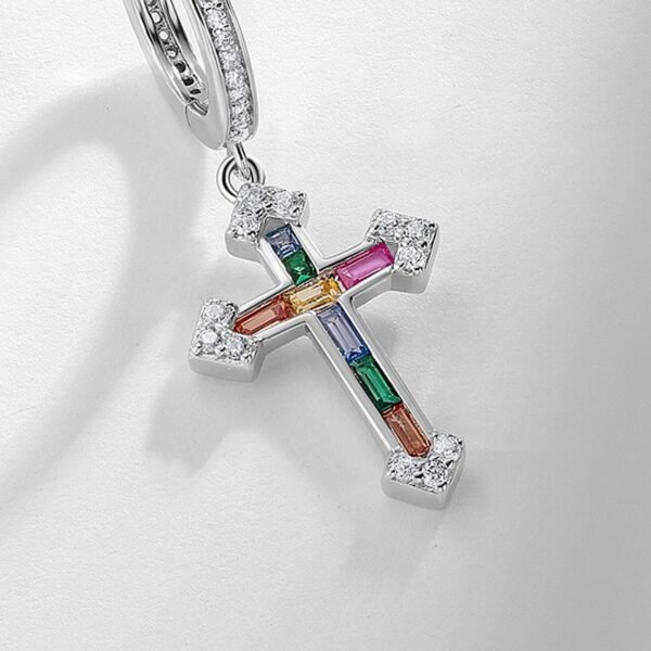 New rainbow zirconium cross earrings female S925 silver inlaid multi-color zirconium earrings lightweight luxury fashion and versatile - Image 4