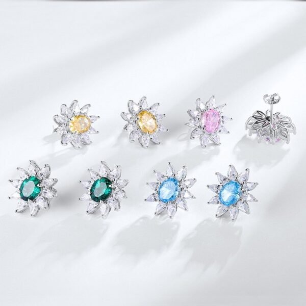 S925 sterling silver 3.2CT high carbon diamond earrings female fashion ice flower cut pink egg-shaped 7_9 earrings - Image 4