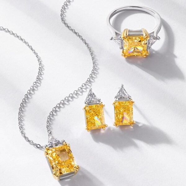 Yellow diamond ice flower cut high carbon diamond earrings wind through body S925 sterling silver earrings - Image 4