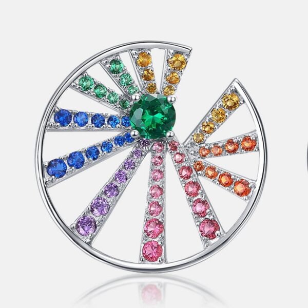 S925 silver rainbow round zirconia earrings female full set color zirconium fashion simple earrings exaggerated - Image 4