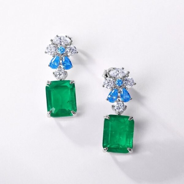 S925 silver inlaid cultivated green gemstone earrings light luxury retro emerald green earrings hundred and one - Image 4