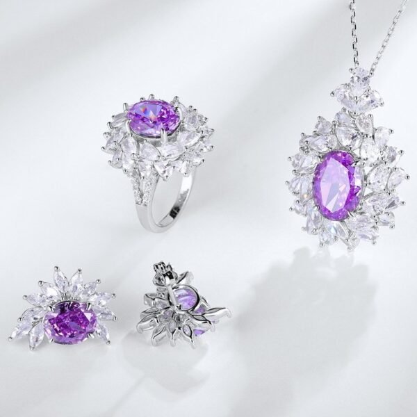 925 silver earrings 3X5 egg-shaped eight hearts and eight arrows purple high-carbon diamond earrings fashion temperament - Image 4