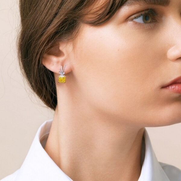 Antler modeling S925 sterling silver earrings set with diamonds goose yellow ice flower cut high carbon diamond burst flash earrings super flash female - Image 4