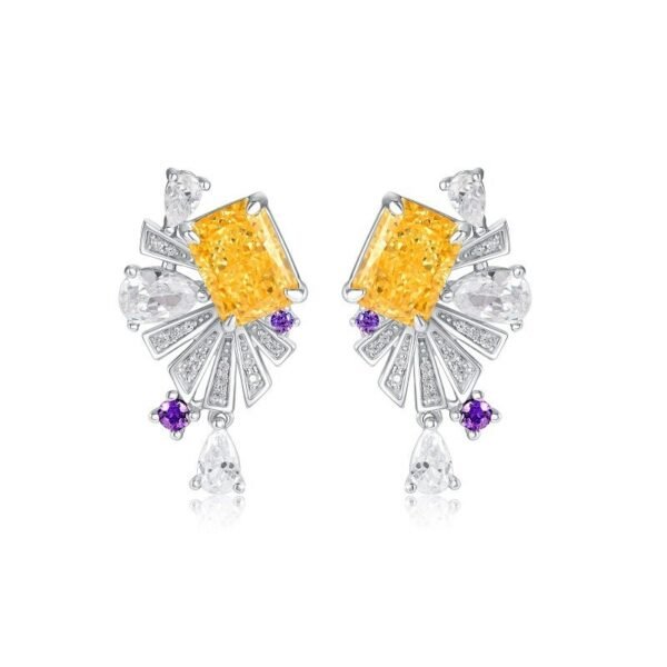 Geometric square diamonds high carbon diamond earrings senior sense S925 sterling silver earrings jitterbugs with the same manufacturers - Image 4