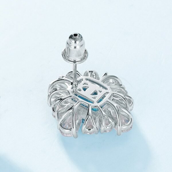 Hot mining atmosphere ice flower cut high carbon diamond earrings S925 silver inlaid with aquamarine colored gemstone earrings hundred and matching - Image 4