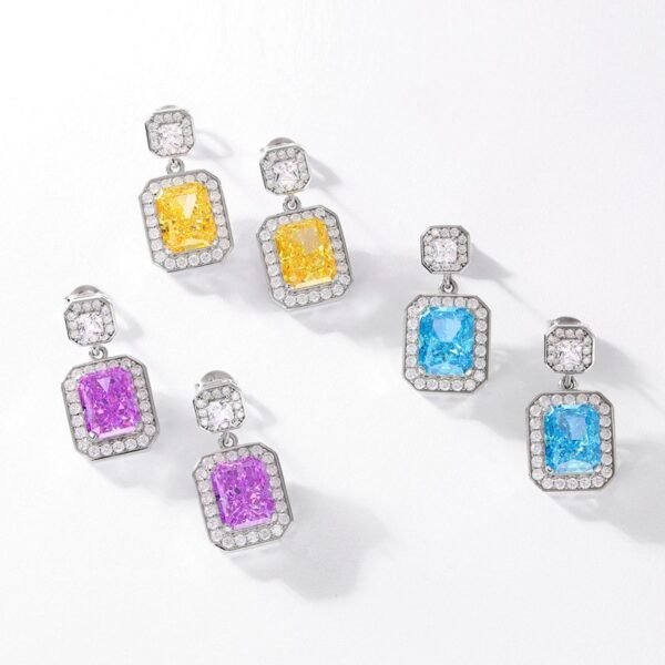 S925 silver ice flower cut high carbon diamond earrings female square sugar gemstone earrings fashion simple - Image 4