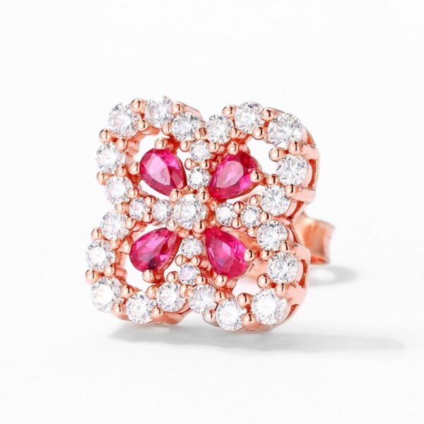 S925 silver four-leaf petal cultivation ruby earrings female full set colorful earrings fresh fashion - Image 4