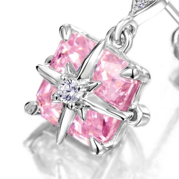 S925 silver square earrings pink ice flower cut high carbon diamond earrings wind high-end atmosphere hundred and match - Image 4