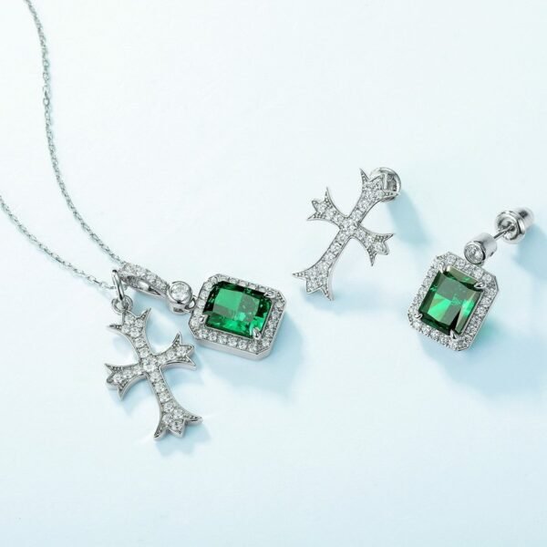 Section sparkling colorful treasure cross fashion earrings S925 silver emerald green high carbon diamond earrings light luxury - Image 4