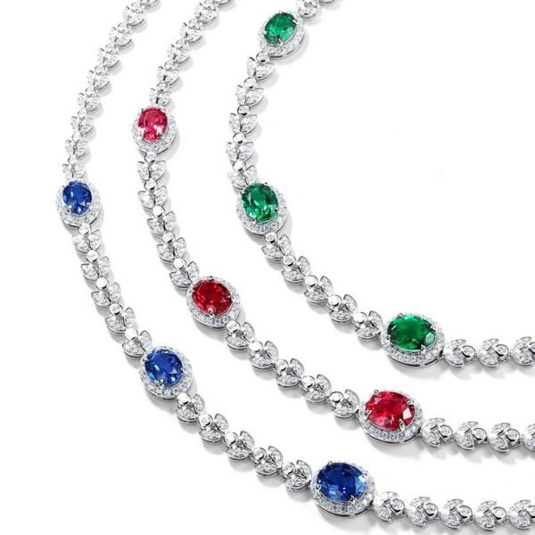 S925 silver necklace female red and blue ice flower cut high carbon diamond jewelry fashion hundred style - Image 4