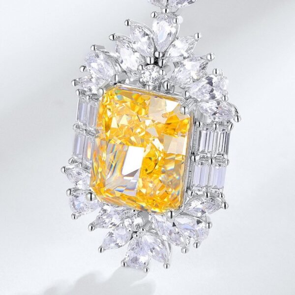 24ct high carbon diamond necklace in 925 silver with rectangle 8_10 ice flower cut yellow diamonds neckpiece - Image 4