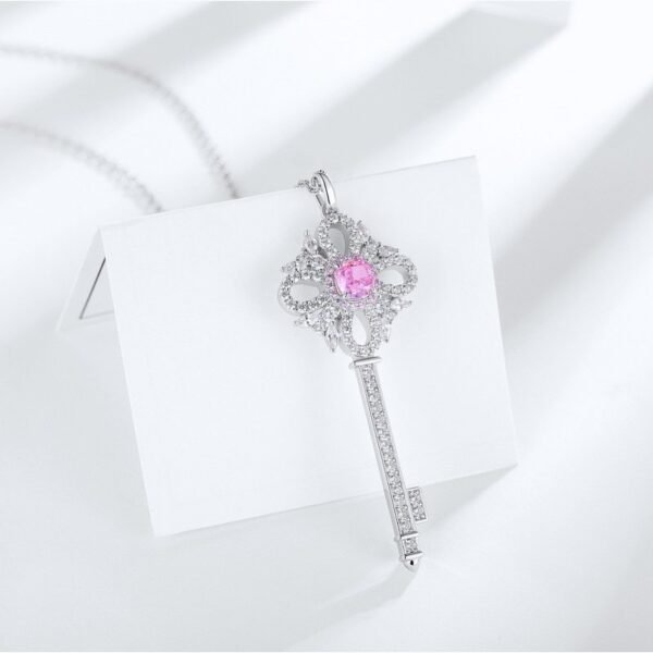 New S925 silver necklace high carbon diamond round net red key pendant temperament and fashion - Image 4
