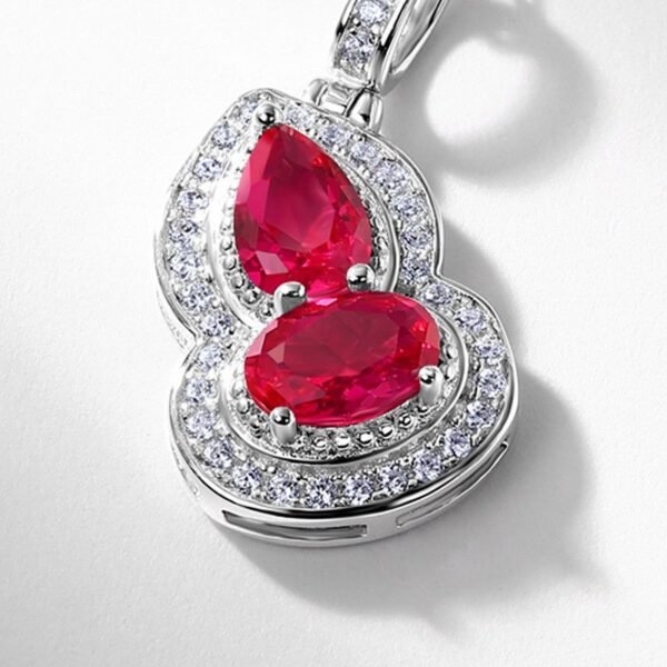 New Chinese cultivation ruby gourd necklace female S925 silver inlaid cultivation colorful treasure full of diamonds collarbone chain light luxury fashion - Image 4