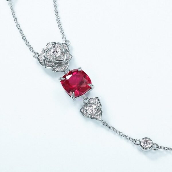 Simulation rose cultivated ruby long necklace S925 silver inlaid colorful treasure necklace fashion light luxury - Image 4