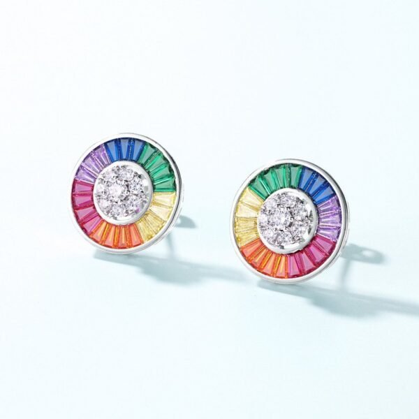 Rainbow zirconia earrings S925 silver full set colorful treasure fashion earrings wind light luxury personality - Image 4