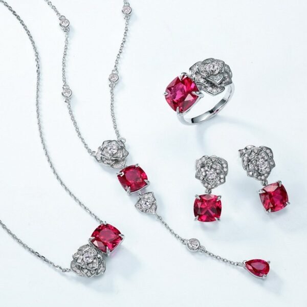 Rose corundum necklace female S925 silver inlaid colorful treasure collarbone chain light luxury fashion - Image 4