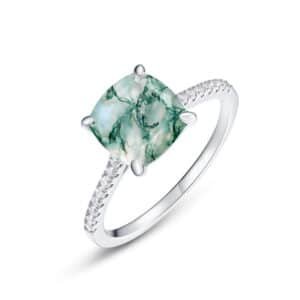 Unique natural watercress agate ring S925 silver green moss personalized finger ring light luxury atmosphere