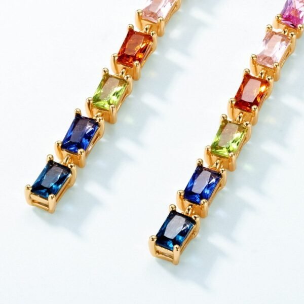 Long rainbow zirconia earrings female S925 silver inlaid multi-color zirconium light luxury earrings simple fashion - Image 4