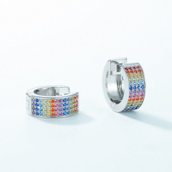 Wind circle rainbow earrings S925 silver with four rows of colored diamond earrings for men and women models fashion light luxury hip-hop - Image 4