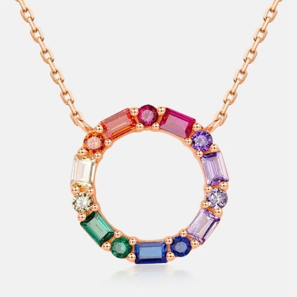 Light luxury circle color zirconia necklace women S925 silver plated rose gold full set color zirconia collarbone chain - Image 4