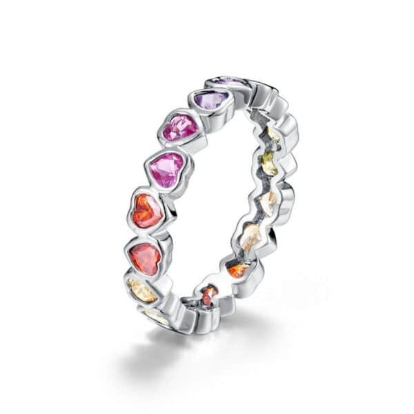 Love color zirconia ring women S925 silver inlaid colorful treasure finger ring wind fashionable and versatile