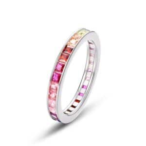 Summer radiant color zirconium closed ring S925 silver inlaid colorful treasure light luxury simple ring style