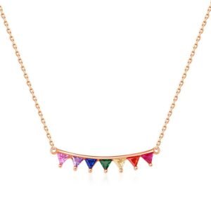 Triangle flag color zirconia light luxury necklace women S925 silver inlaid rainbow zirconia collarbone chain fashion