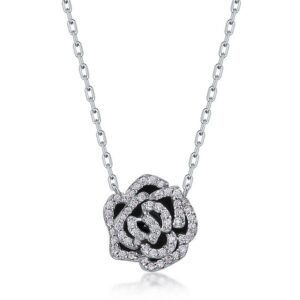 Full diamond rose necklace women S925 silver enameled radiant flowers collarbone chain fashion high-grade versatile
