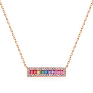 Trendy rainbow icing color zirconia necklace women S925 silver plated rose gold with multi-color treasure collarbone chain