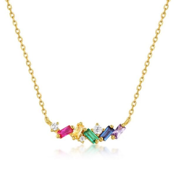 S925 silver plated 10K gold color zirconia necklace summer fresh simple rainbow zirconia collarbone chain