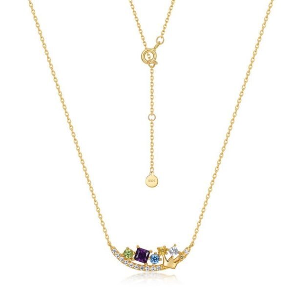 Smile crown light luxury necklace women S925 silver inlaid multi-color zirconia candy collarbone chain
