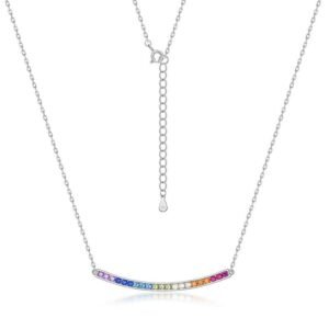 Hot pick single row radiant color zirconia necklace S925 silver rainbow design zirconia collarbone chain simple and versatile