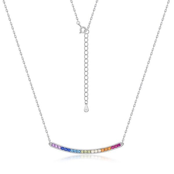 Hot pick single row radiant color zirconia necklace S925 silver rainbow design zirconia collarbone chain simple and versatile