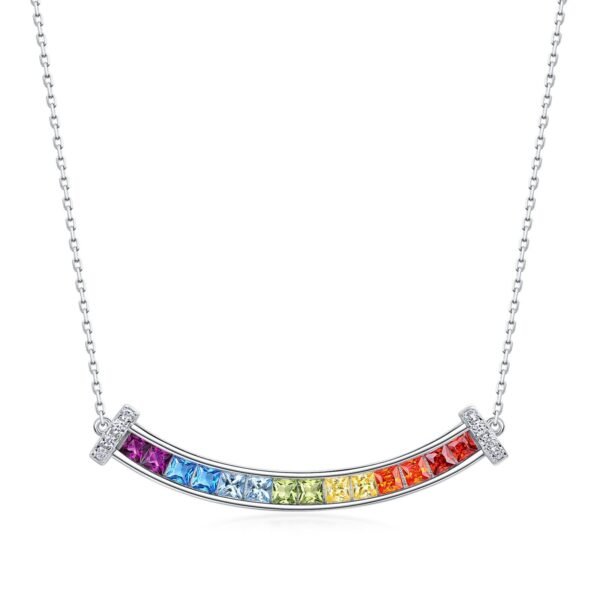 Smile rainbow zirconia necklace female S925 silver with colorful gemstone collarbone chain simple fashion hundred matching
