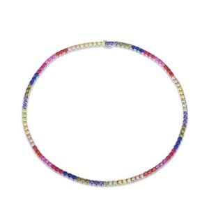 Hot sale with the same rainbow color square color zirconia necklace S925 silver collarbone chain net red male tide retro style