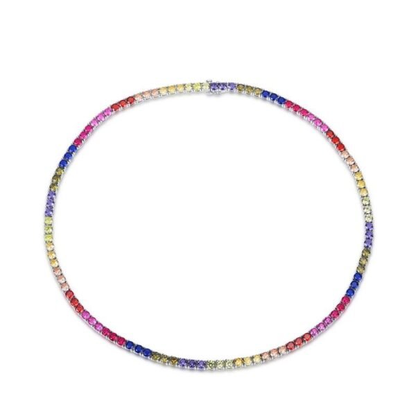 Hot sale with the same rainbow color square color zirconia necklace S925 silver collarbone chain net red male tide retro style