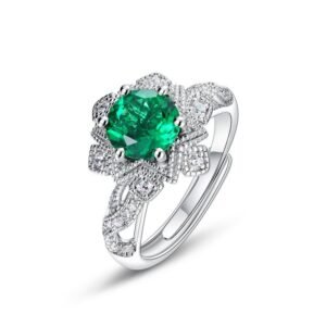 New S925 Silver Cultivated Emerald Ring Female Retro Light Luxury Style Jewelry