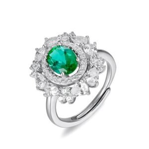 New S925 silver cultivated emerald ring vintage style jewelry manufacturer customized