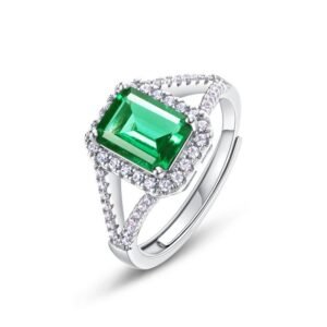 Classic fashion temperament 1.25ct cultivated emerald ring S925 silver fashion gemstone hand jewelry