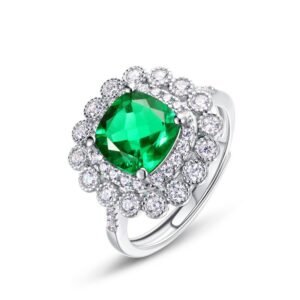 S925 silver ring cultivated emerald ring female vintage simple and versatile