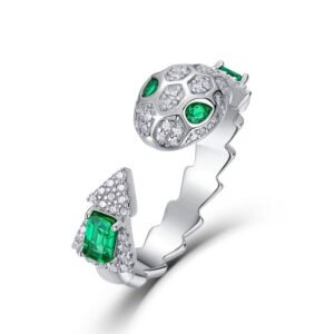 Light luxury personalized snake bone ring women S925 silver with cultivated emerald index finger snake ring ring customized