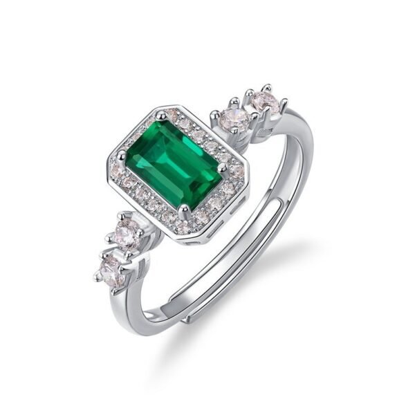 Square Cultured Emerald Ring S925 Silver Full Set Colorful Gemstone Light Luxury Finger Ring Fashion